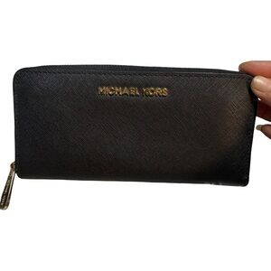 Michael Kors Black and Gold Zip Wallet